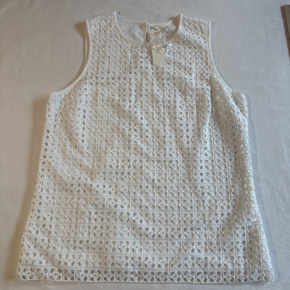 ADIVA White Sleeveless Eyelet Embroidery Top Lined Women's Size Small